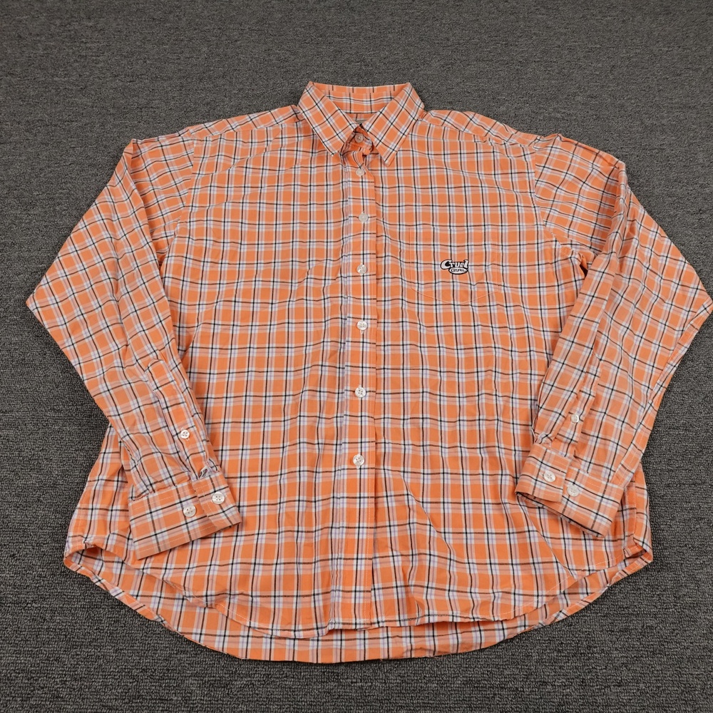Cruel Girl Shirt Womens Large Orange Plaid Button Up Long Sleeve Cotton Top